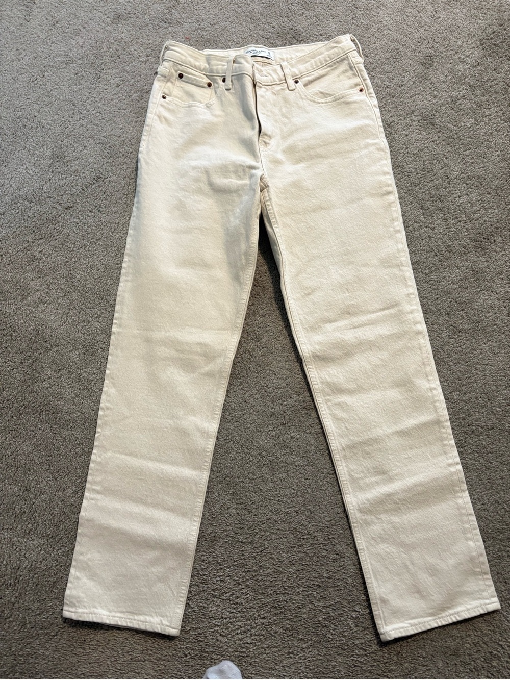 Abercrombie 90s striaght mid rise Cream Straight-Leg Jeans